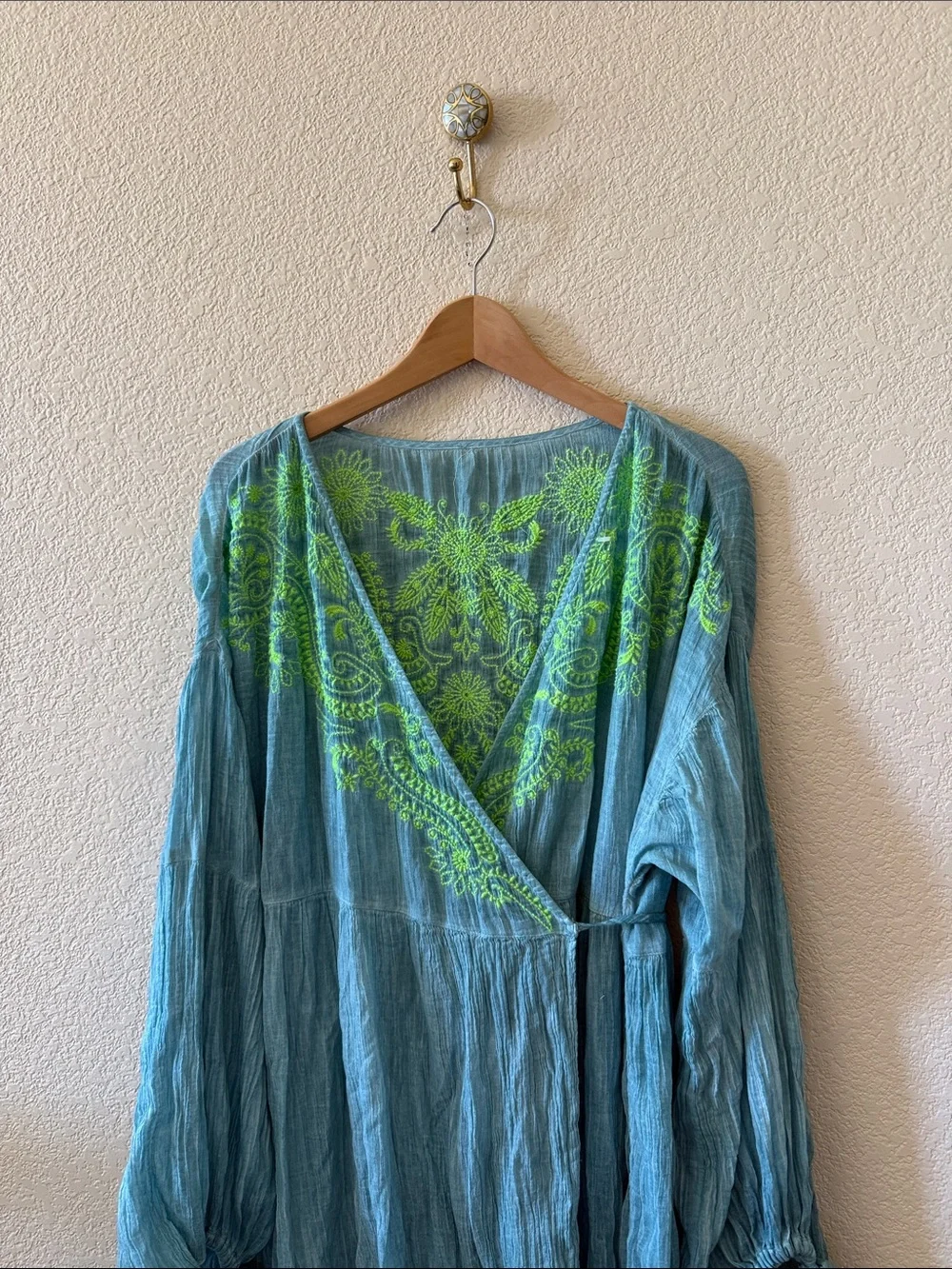 Free People Well Hello There Wrap Dress Beach Cover up Embroidered NWOT